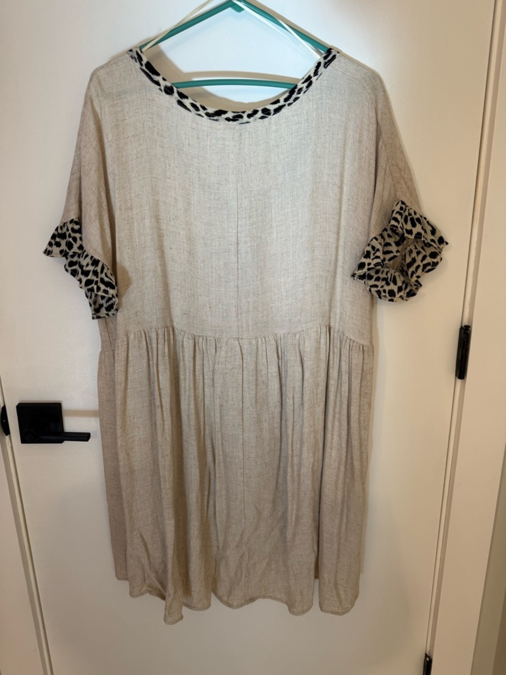 Umgee Beige Dress with Black Leopard-Trim Accents - Picture 2 of 8